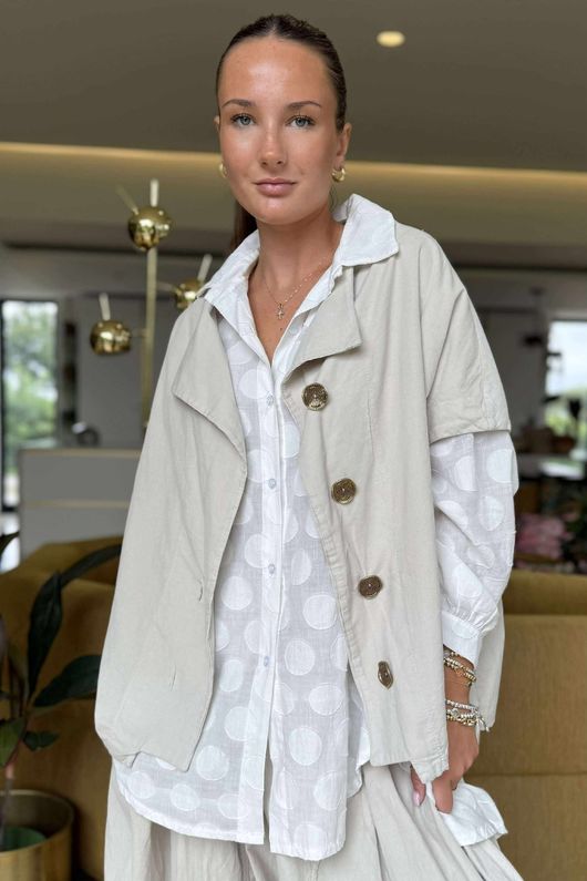 Made in Italy Cooper Needlecord Cap Sleeve Jacket Stone